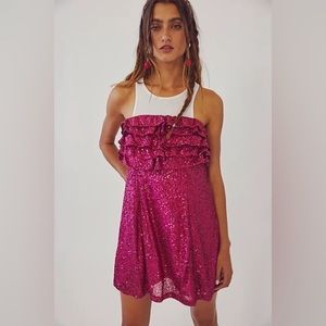 Free People Frida Ruffle Mini Sequin Pink Dress